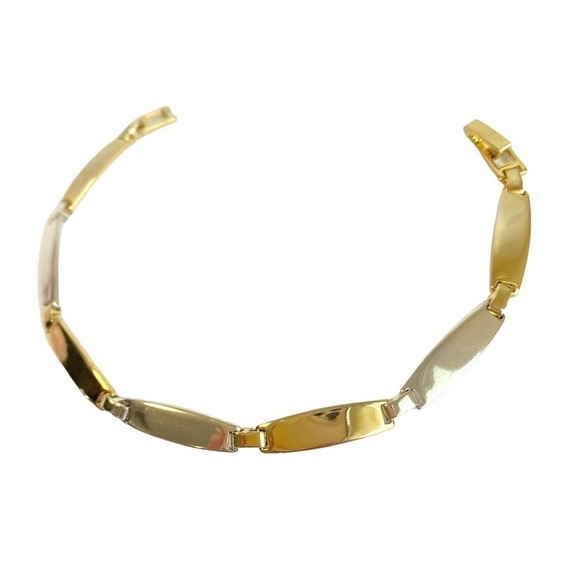 Vintage Two Tone Bracelet Gold Silver Bar Link Simple Dainty Modern Classic 90s - Picture 1 of 9